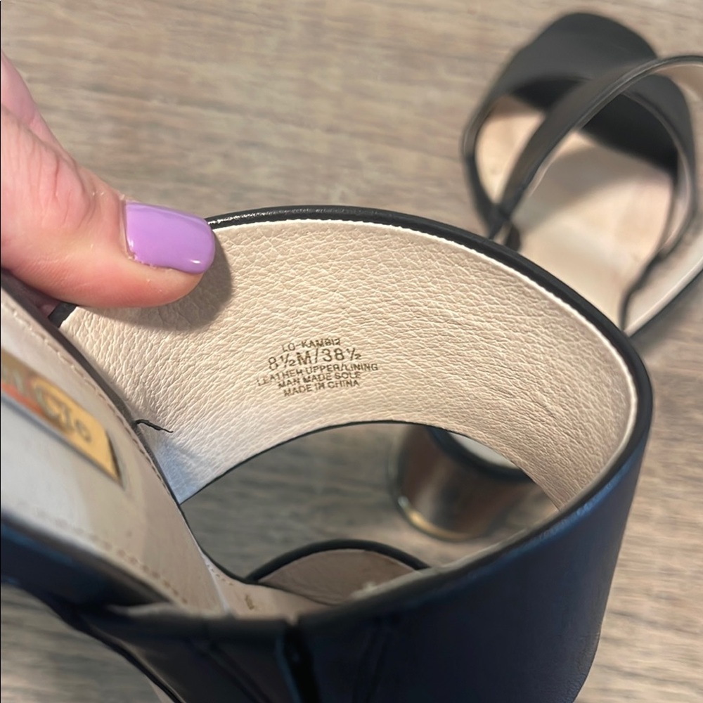 Louise et Cie Black Leather Block Heel Slide Sandals // Sz 8.5 - Picture 5 of 7